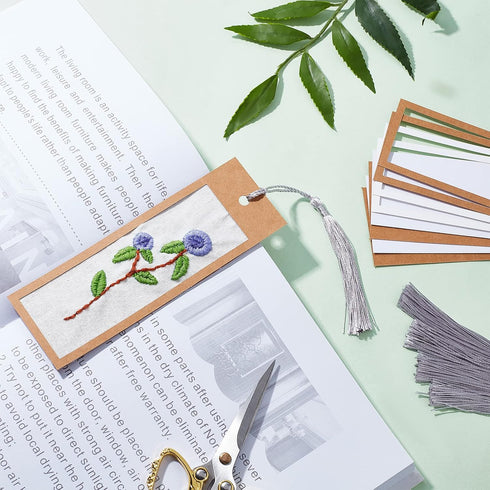 AHANDMAKER Embroidery Bookmark Set, Floral Plant Stamped Embroidery Bookmark for Starter Adults DIY Counted Cross Stitch Kit with Needle Tassel Ca...
