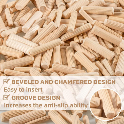 Sukh 200Pcs Wooden Dowel Pins - Wooden Dowels Fluted Wood Dowel Pins with 1/4?5/16 and 3/8-inch for Joining in Furniture, Cabinets and Other Woodw...