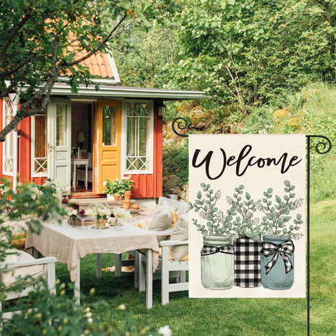 AVOIN colorlife Eucalyptus Mason Jar Spring Summer Garden Flag 12x18 Inch Double Sided Outside, Buffalo Plaid Welcome Yard Outdoor Flag...