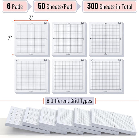 Mr. Pen- Graph Paper Sticky Notes, 6 Pads, 3x3 Inch, Graph Sticky Notes, Math Graph Paper, Graphing Sticky Notes, Grid Sticky Notes, Grid Notepad,...