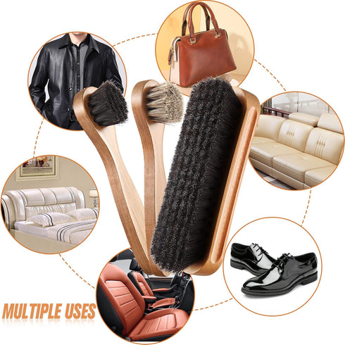 4 Pcs Horsehair Shine Shoes Brush Kit Polish Dauber Applicators Cleaning Leather Shoes Boots Care Brushes Suede Cleaner Brush with Microfiber Shoe...
