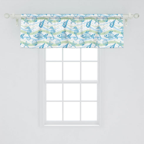 Ambesonne Nautical Window Valance, Marine Ocean Shell Starfish Oyster Mollusk Sea Horse Underwater Aquatic Pattern, Curtain Valance for Kitchen Be...