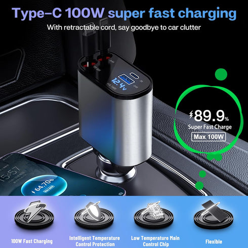Upgraded Retractable Car Charger with 100W...