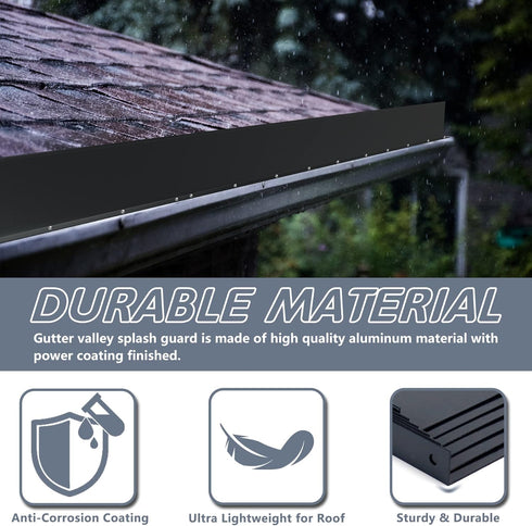 4 Pack Aluminum Gutter Valley Splash Guards, Rainwater Roofing Gutter Guard, Straight Gutter Splash Guard for Flat Shingle Roofs, Valley, Corner, ...