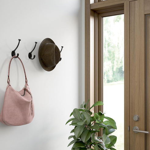 Franklin Brass Pilltop (5-Pack) Coat and Hat Wall Hooks Double Hooks for Hanging Matte Black Wall Mount Hanger Backpack, Purse, Bag, Towel Organiz...