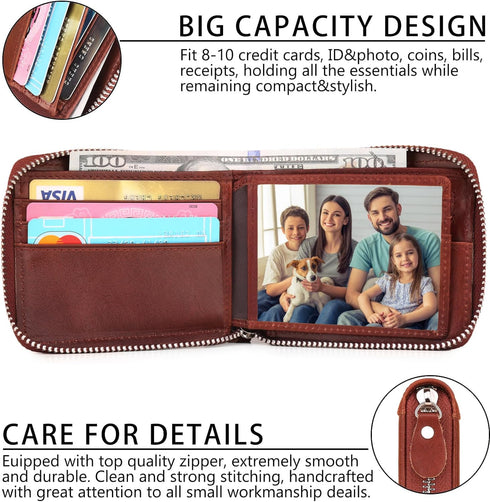 Slim Zipper Wallets For Men RFID Leather Mens Bifold Creidt Card Holder Zip Around Wallet With Coin Pocket...