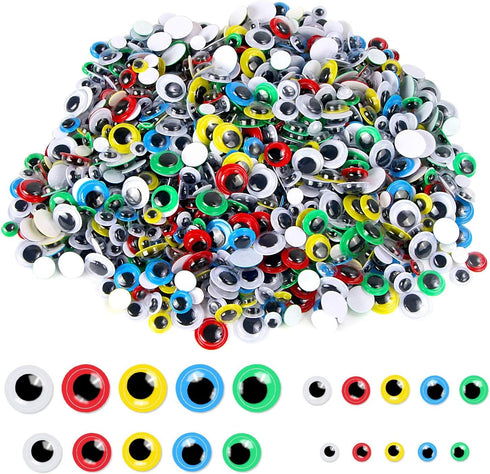 UPINS 1000 Pcs Self Adhesive Googly Wiggle Eyes for DIY, Multi Colors and Sizes Craft Sticker Eyes...