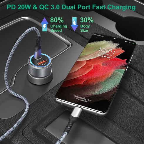 USB C Car Charger, Bangfun 36W Dual 12V Car Charger USB C Cigarette Lighter Adapter USB Car Phone Charger Plug for iPhone 15 14 13 iPad Pro, Samsu...