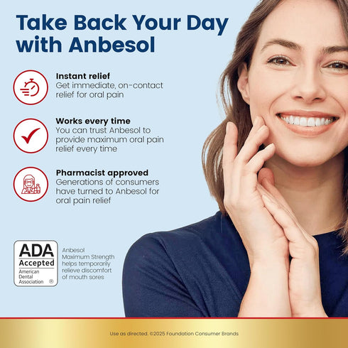 Anbesol Maximum Strength Oral Pain Relief Gel, Instant Pain Relief For Toothache Pain, Canker Sores, Sore Gums, Mouth Sores, Denture Pain, and Ali...