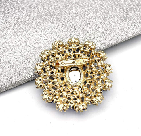 YOQUCOL Vintage Blue Cubic Zirconia Crystal Rhinestone Sunflower-shaped Wreath Brooch Pin for Women Gold Tone...