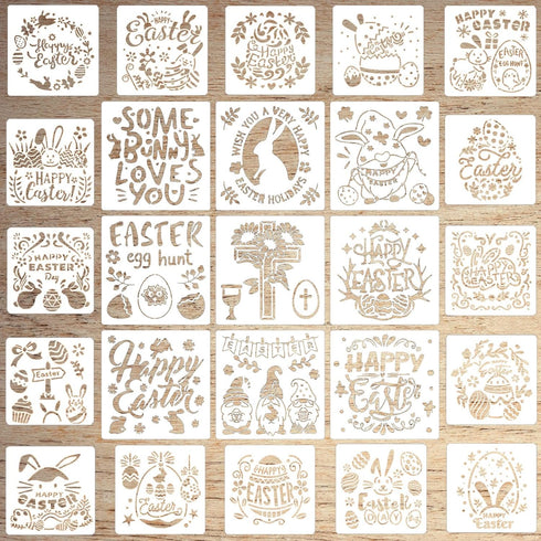 Easter Stencils,25pcs Easter Stencils Reusable for Crafts for Painting on Wood Fabric Walls Canvas Scrapbook Home Decor,Happy Easter Bunny Eggs Dr...