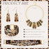 3 Pieces Leopard Necklace Earrings Bracelets Jewelry Set Women Bohemia Leopard Print Bib Chain Necklace Bracelet Print Jewelry Multi Layer PU Leat...