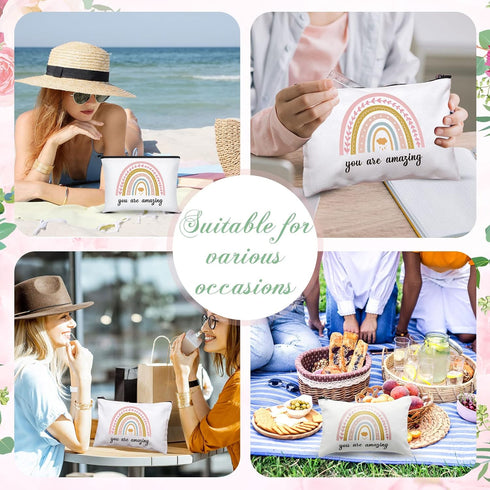 Chunful 10 Pieces Inspirational Canvas Makeup Bags for Women Bulk Rainbow Canvas Makeup Bags Moon and Stars Cosmetic Bag with Zipper Friendship Gi...