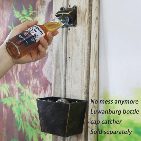 Wall Mounted Bottle Opener Rustproof, Square Old Style Beer Bottle Opener Mountable, Antique Bronze Stationary Beer Cap Opener Mounted Outdoor (Pa...