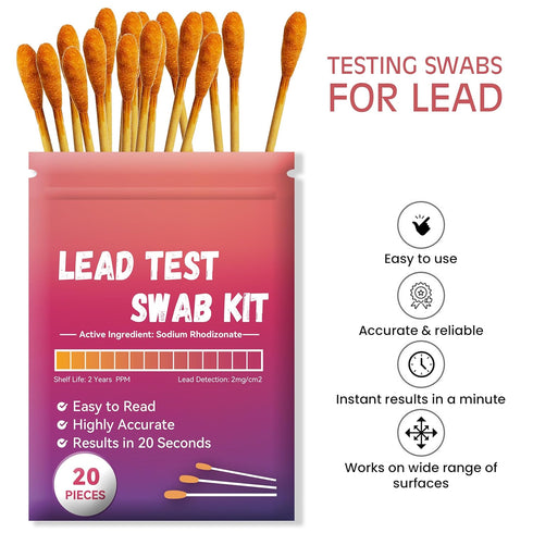 Lead Test Kit (20 Pcs Lead Check Swabs) Results in 20-Seconds by Using Water Only, No White Vinegar Required. Lead Test Strips for Home, Paints, D...