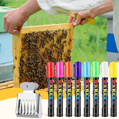 12 Pcs Queen Bee Catcher Set 8 Queen Bee Marker Pens 4 Metal Queen Catcher Clips Queen Bee Marking Kit Beekeeper Tools One Handed Queen Marking Es...