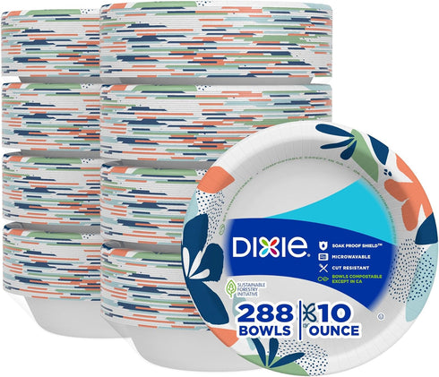Dixie Small Paper Bowls, 10 Oz, 36 Count (Pack of 8), Microwave-Safe, Soak-Proof, Disposable Bowls Great For Snacks, Dessert, And Light Lunch Meal...
