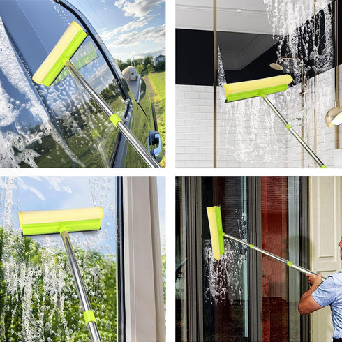 Window Squeegee for Window Cleaning, 58'' Squeegee Window Cleaner Tool 2 in 1 Car Window Cleaning Tool with Extension Pole Telescopic Window Washi...