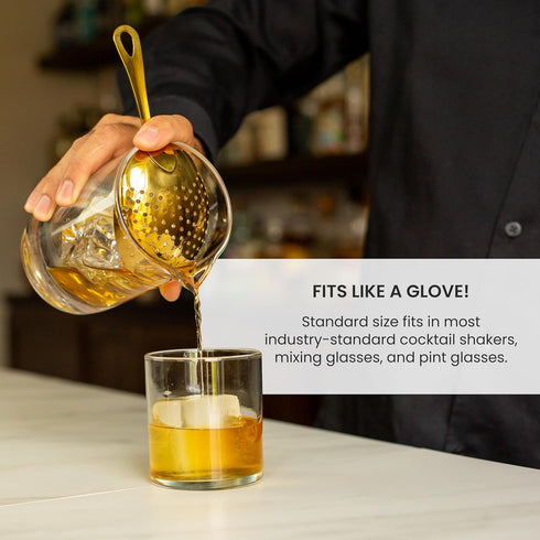 A Bar Above Gold Julep Strainer, Premium 304 Stainless Steel Cocktail Strainer with Rounded Handle, Bartender Mixing Tool for Home and Professiona...