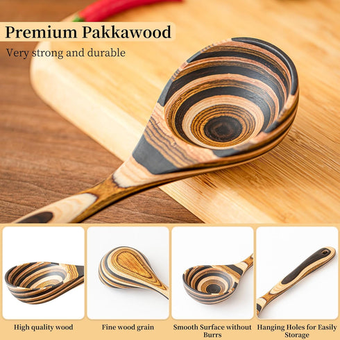 Gudamaye Pakkawood Deep Soup Ladles,Pakkawood Ladle,10.6 inch Big Soup Ladle for Cooking,Deep Ladle Spoons,Wood Kitchen Utensils Set, Wooden Spoon...
