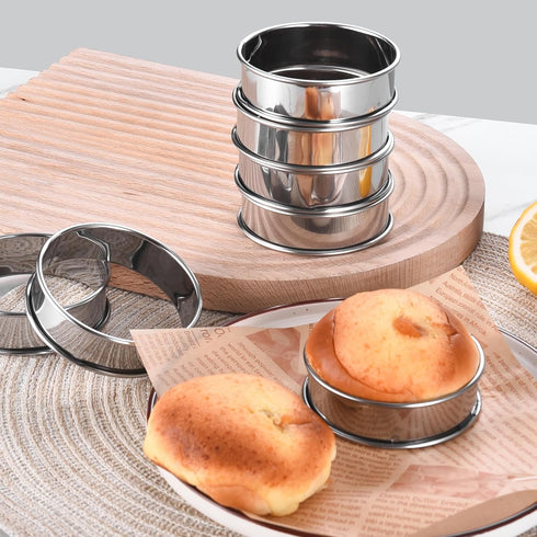 8Pack 4 Inch English Muffin Rings Crumpet Rings Stainless Steel Double Rolled Tart Rings, Round Metal Cooking Pastry Ring Molds for baking...