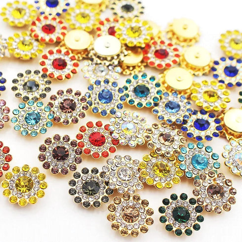 200Pcs Rhinestone Buttons 14 mm Embellishments Buttons Rhinestone Buttons Flower Flatback Buttons - Buttons for Crafts - Glass Multicolor Flower B...