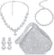 Sanwuta 4 Pcs Silver Clutch Purses for Women Evening Rhinestone Jewelry Set Necklace Earrings Bracelet Wedding Accessories...