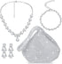 Sanwuta 4 Pcs Silver Clutch Purses for Women Evening Rhinestone Jewelry Set Necklace Earrings Bracelet Wedding Accessories...