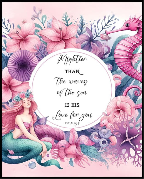 Posterizer 1 pcs-girly mermaid bible verse art-Psalm 93: 4-Kids Room Art-Religious Posters-Gifts for Christians-Living Room Bedroom Decor- UNFRAME...