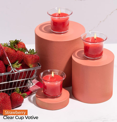 HYOOLA Clear Cup Scented Votive Candles - Strawberry - 12 Hour Burn Time - 4 Pack - European Made...