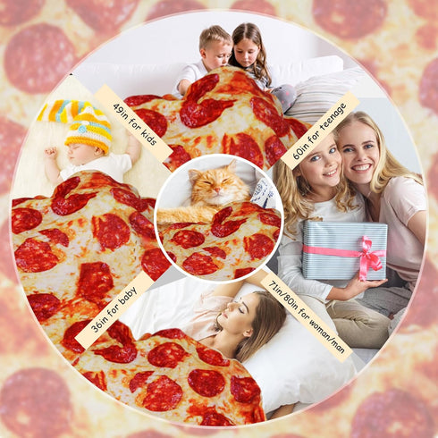 Lhedon Pizza Blanket for Teen Kids, 60 Inch Throw Blanket, Round Pepperoni Pizza Food Blanket, Funny Gifts for Boy Girl, Soft Flannel Blanket for ...