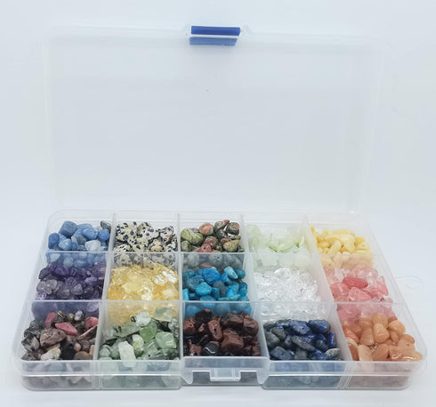 2000 Pcs Chip Gemstone Beads DIY Jewelry Making, Healing Engry Crystals Polishing Crushed Irregular Shaped Beads with Box (15 material-1)...