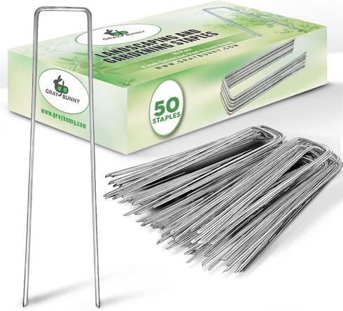 Gray Bunny 6 Inch 50 Pack U-Shaped Garden Stakes, 11 Gauge Galvanized Landscape Staples, Rustproof Garden Staples for Landscaping Securing Weed Ba...