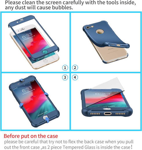 ORETECH Compatible with iPhone 7/8 Case, with 2 Pack HD Screen Protector 360° Full-Body Silicone Soft TPU Hard PC Protective Bumper Phone Case Cov...