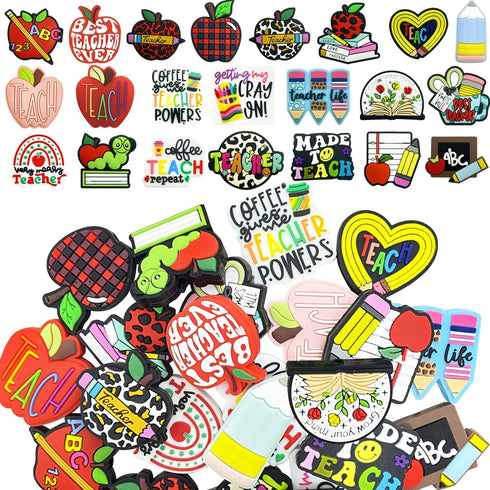 AllGemDiy Teacher Theme Silicone Focal Beads for Pens Characters Teach Pencil Book Focal Beads Silicone Charms Keychain Making Kit Assorted Silico...