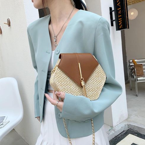 Straw Crossbody Bag for Women Cute Shoulder Handbag Summer Beach Bag Purse with Tassel...