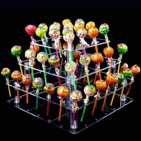 KINJOEK 56 Holes 3 Tier Acrylic Cake Pop Stand, Square Clear Cake Pop Holder, Lollipop Candy Stick Display for Party Birthday Weddings Christmas A...