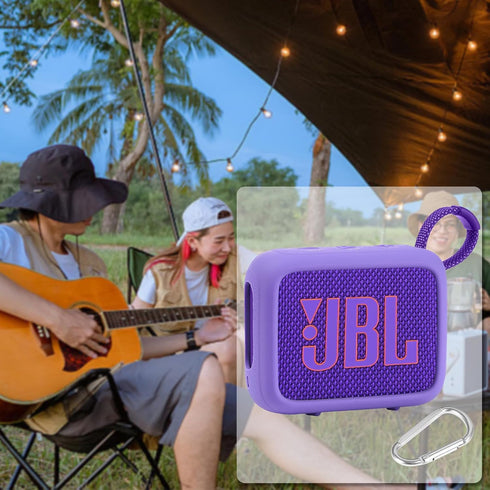 for JBL Go 4 Waterproof Bluetooth Speaker Silicone Cover Case, Portable Silicone Travel Case with Carabiner, Protective Skin Case (Purple Case) - ...