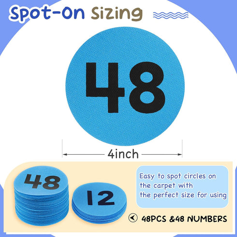 48 Pcs Carpet Floor Circle Sit Markers, Numbers 1-48 Carpet Dots for Classroom Spot Markers 4 Inch Floor Dots for Teachers Students Kids Home Elem...
