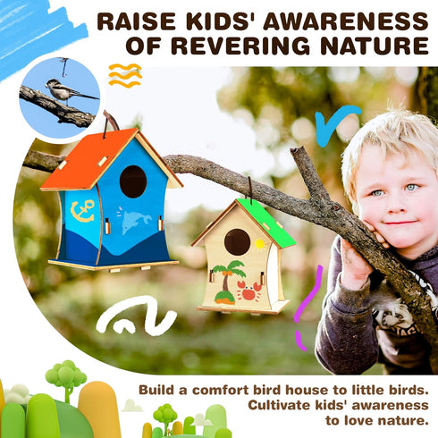 BELLOCHIDDO Bird House Kits for Kids Ages 4-8 - DIY Wooden Birdhouse Kit for Kids to Build and Paint,Bird House Kit Craft Includes Paints & Brushe...