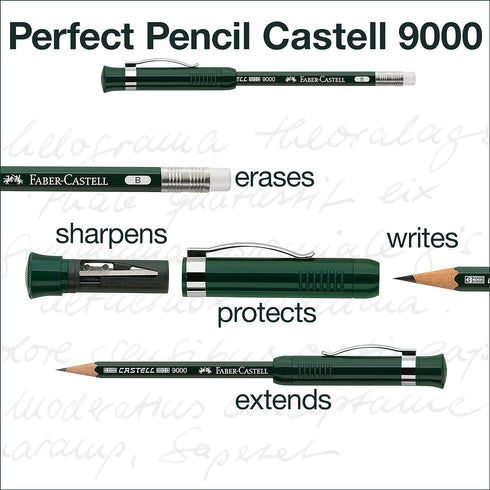 Faber-Castell Perfect Pencil Castell 9000 and 3 Count Pencil Refill - #2 Lead Pencil, Sharpener and Pencil Extender (Pack of 1)...