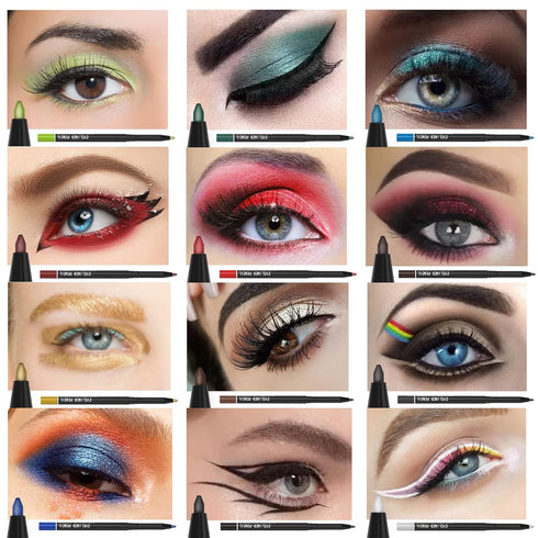 KAIQIKAIXI 12 Kinds Of Color Eyeliner Pen, Eyebrow Pen,Eye Shadow Pencil, Lip Line Pen, Eyelid Pad, Pencil Makeup Set Tool 12PCS (Multicolor)...