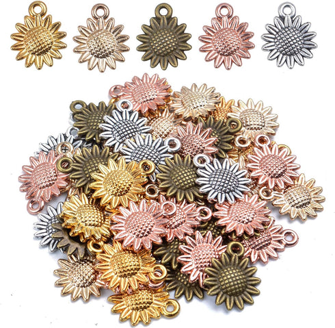 Aylifu Sunflower Charms Pendant, 50 Pieces Sunflower Charm Bead Craft Supplies Pendant Jewelry Findings Alloy Pendant for Jewelry Making Necklace ...