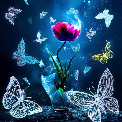 Suclain 180 Pcs Holographic Glitter Butterfly Sticker Set Waterproof Plant Decorative Flower Decal Glitter Adhesive Sticker for Scrapbooking Journ...