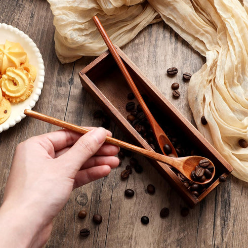 4 PCS Wooden Cooking Spoons 7.8" Long Wooden Spoons for Cooking Mixing Stirring, Long Handle Wood Spoon Kitchen Table Wooden Honey Spoon with Nice...