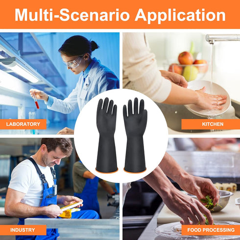 14" XL Size Latex Chemical Resistant Gloves, Reusable Heavy Duty Long Rubber Gloves Dishwashing Gloves, Industrial Safety Gloves for Men, Forearm ...