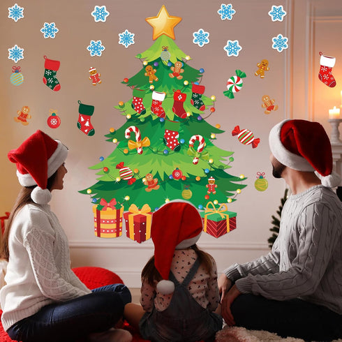 Tatuo 125 Pcs Big Christmas Tree Bulletin Board Set 47 x 46 Inch Christmas Tree Background Christmas Cutouts Stockings Snowflakes Bulletin Board f...