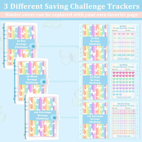 HAUTOCO 100 Envelopes Money Saving Challenge A5 Binder, Savings Challenges Book to Save $5,050, 500, 10,000, Budget Binder with Cash Envelopes, PV...