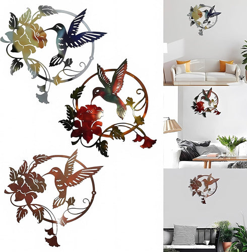 Zoihet Round Metal Bird Wall Art Decor - Hummingbird Wall Art Silhouette for your patio, garden, and fence Art Decor, Bird Wall Silhouette Indoor ...