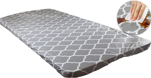 Rally Home Goods Outdoor Fitted Vinyl Rectangular Tablecloth with Flannel Backing for 6 FT Table (30 x 72''), Waterproof Wipeable Cover, Gray Trel...
